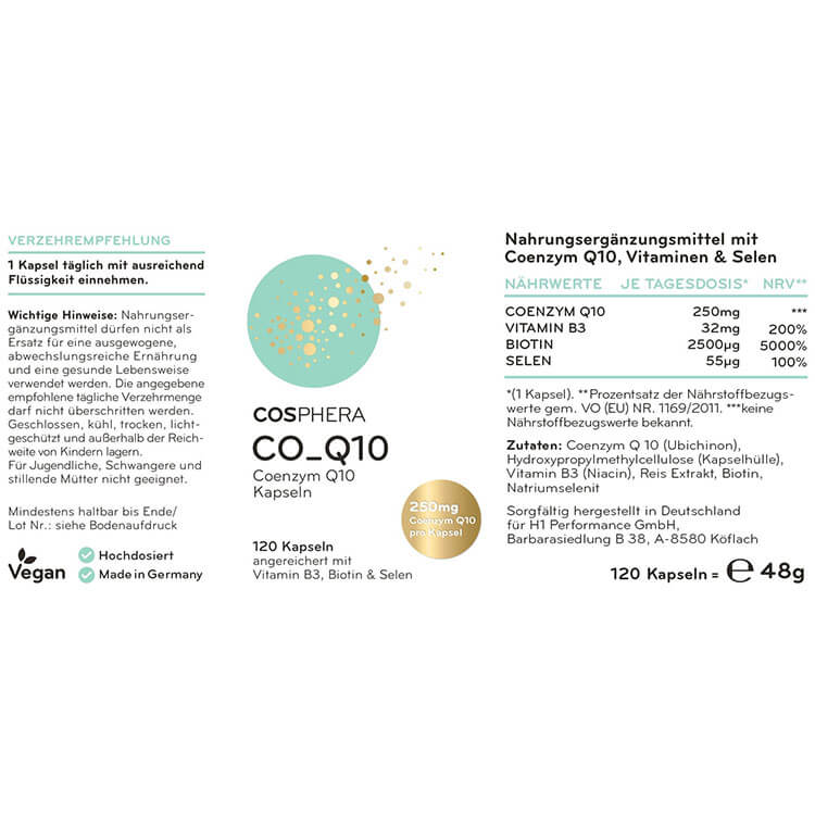 Cosphera Coenzym Q10 Kapseln - Anwendungsempfehlung und Inhaltsstoffe