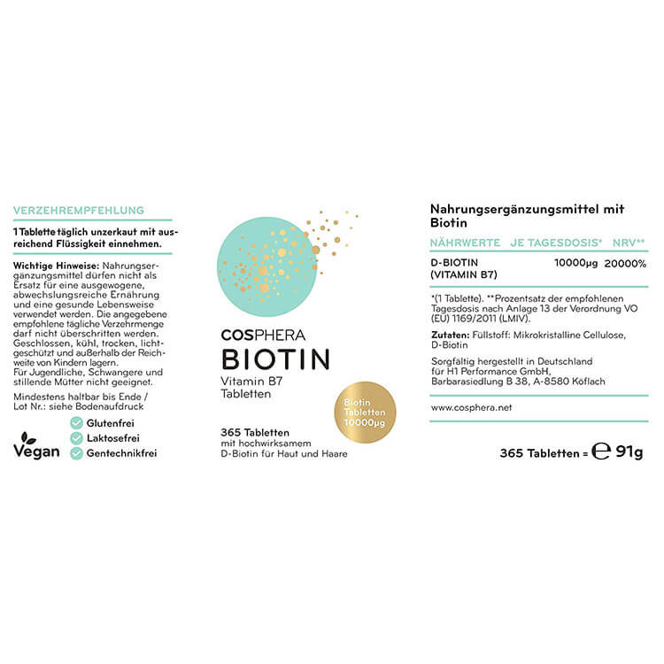 Cosphera Biotin Tabletten - Anwendungsempfehlung und Inhaltsstoffe
