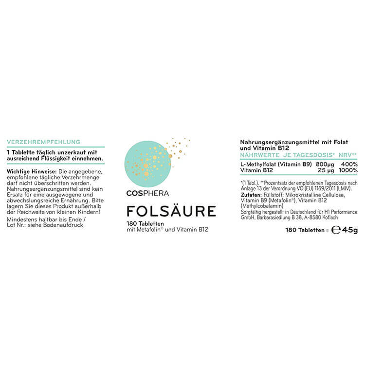 Cosphera Folsäure Tabletten - Anwendungsempfehlung und Inhaltsstoffe