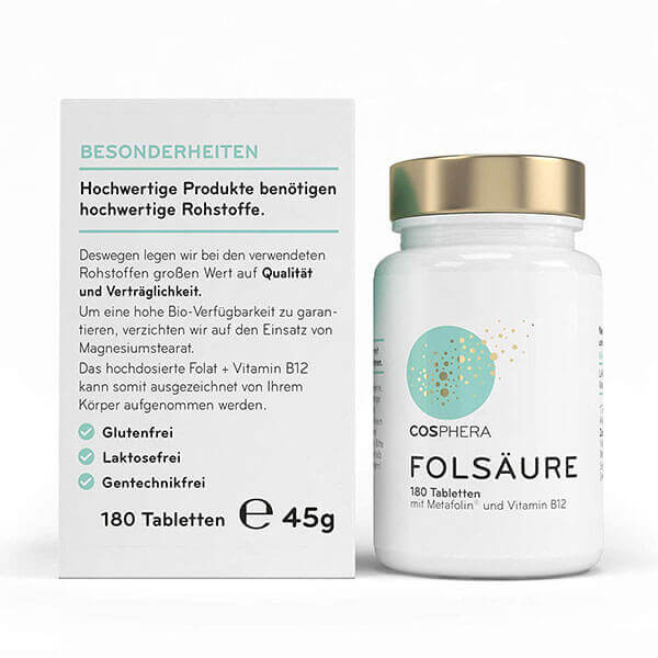 Cosphera Folsäure Tabletten - Dose mit Verpackung und Besonderheiten
