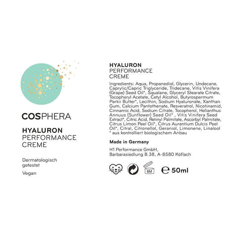 Cosphera Hyaluron Performance Creme - Inhaltsstoffe
